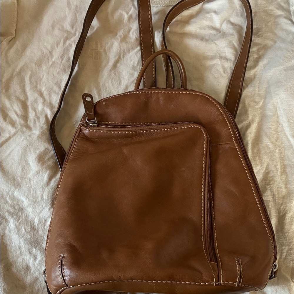 St. John's Bay- VNTG Dark Tan Cowhide Leather BackPack Adjustable Travel Bag 90s